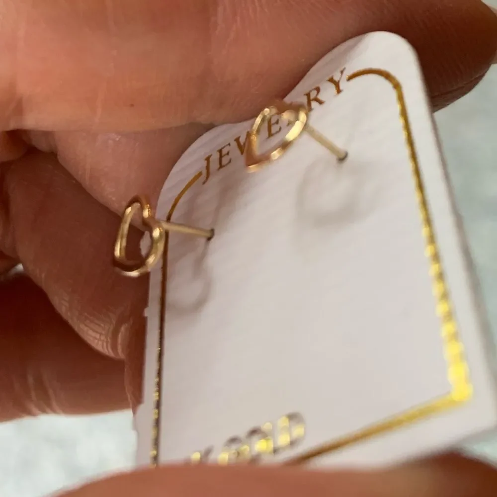 14k Solid Yellow Gold open heart Earrings screw